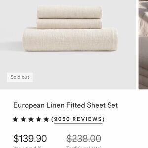 Quince European Linen Sheet Set in Cream small striped.